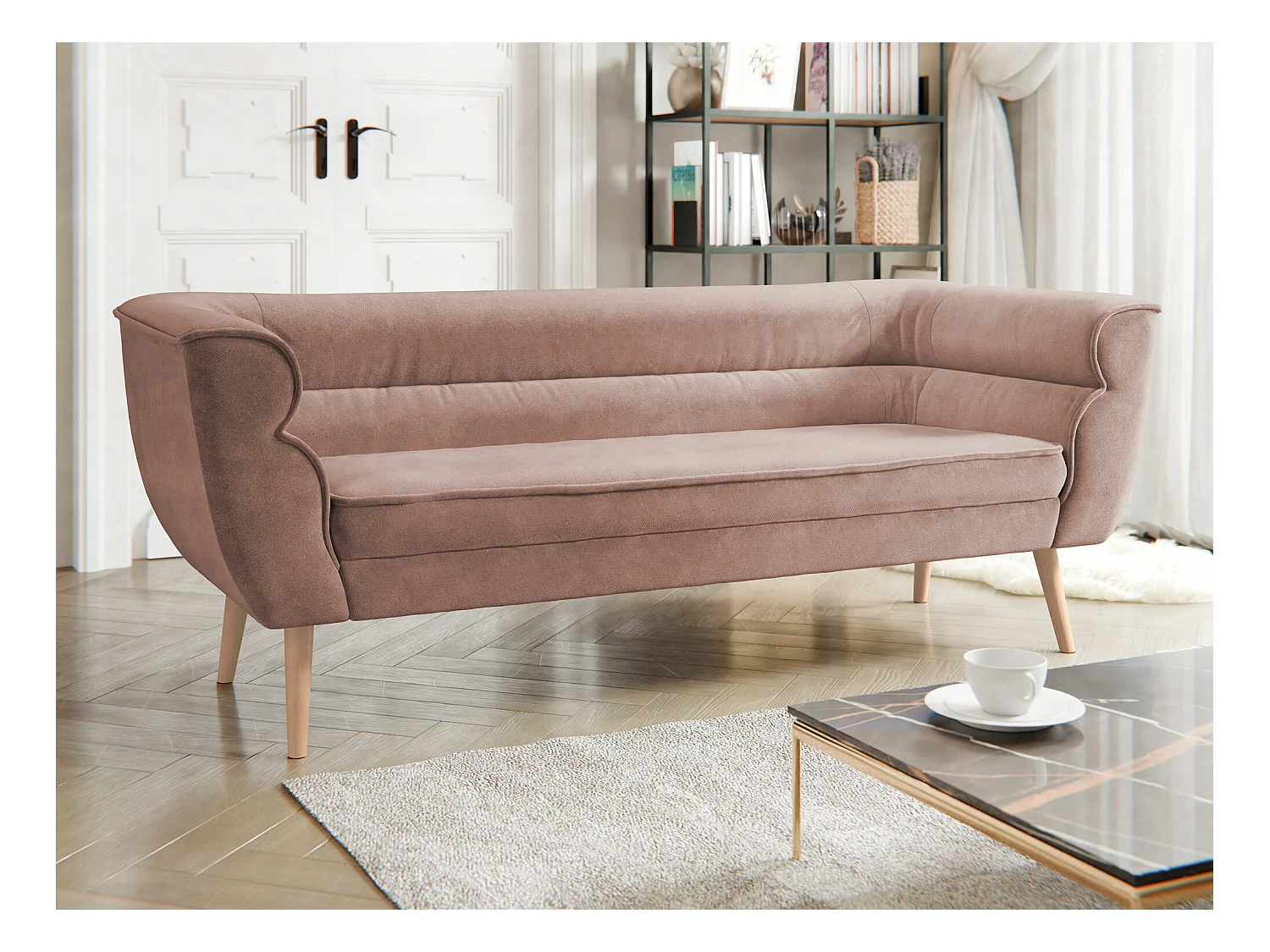 Canapé Glenview 100, Rose, 182x74x75cm, Tapisserie, Pieds: Bois