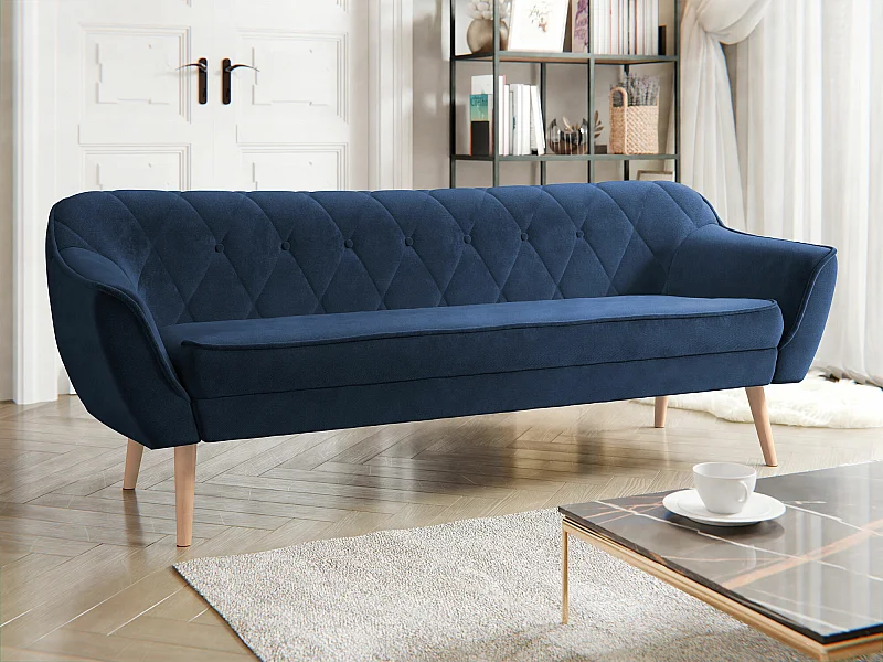 Canapé Glenview 106, Bleu, 180x74x75cm, Tapisserie, Pieds: Bois