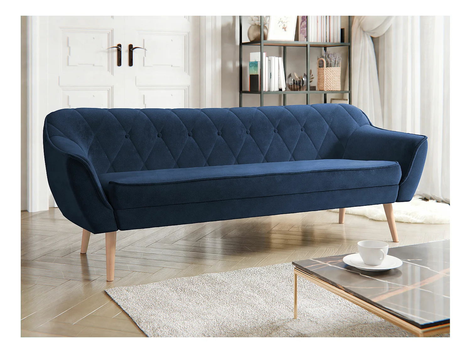 Canapé Glenview 106, Bleu, 180x74x75cm, Tapisserie, Pieds: Bois