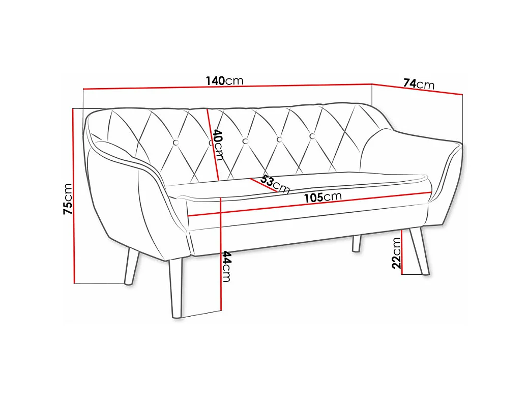 Canapé Glenview 107, Brun clair, 140x74x75cm, Tapisserie, Pieds: Bois