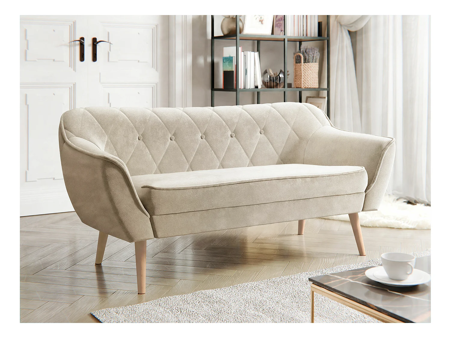 Canapé Glenview 107, Brun clair, 140x74x75cm, Tapisserie, Pieds: Bois