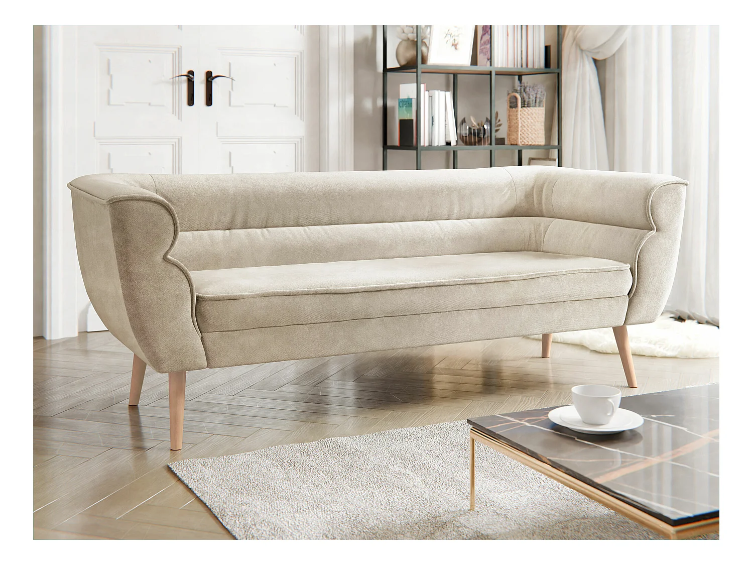 Canapé Glenview 100, Brun clair, 182x74x75cm, Tapisserie, Pieds: Bois