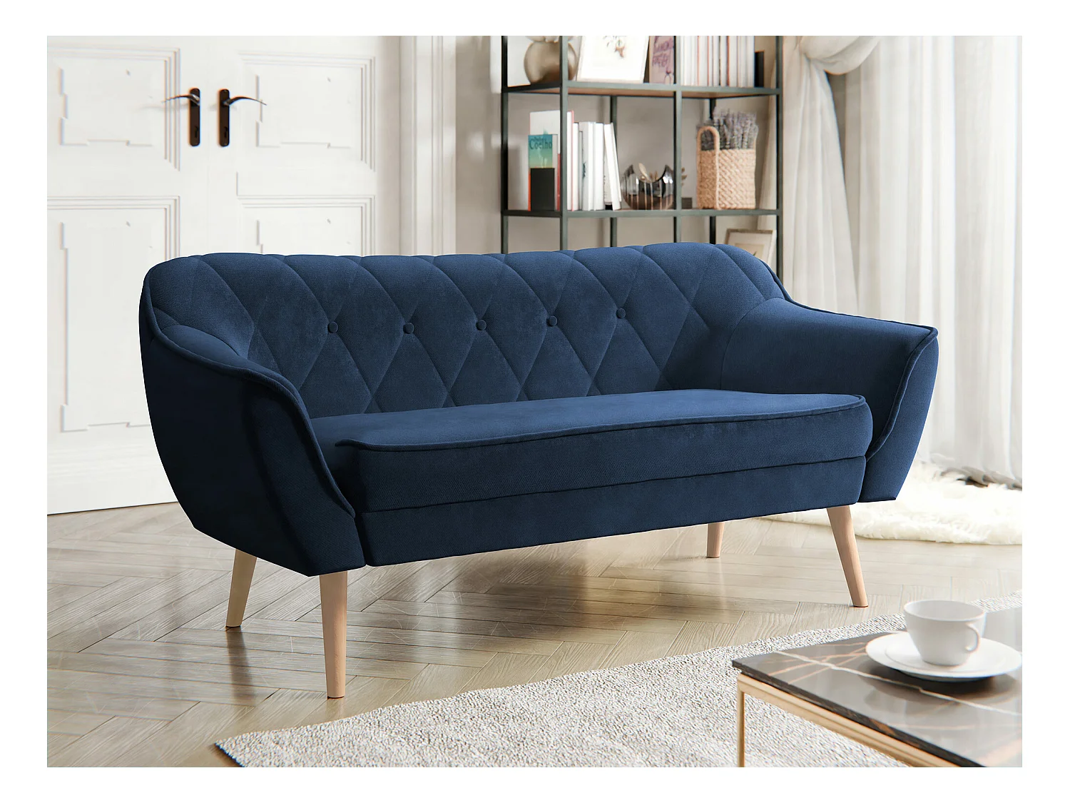 Canapé Glenview 107, Bleu, 140x74x75cm, Tapisserie, Pieds: Bois