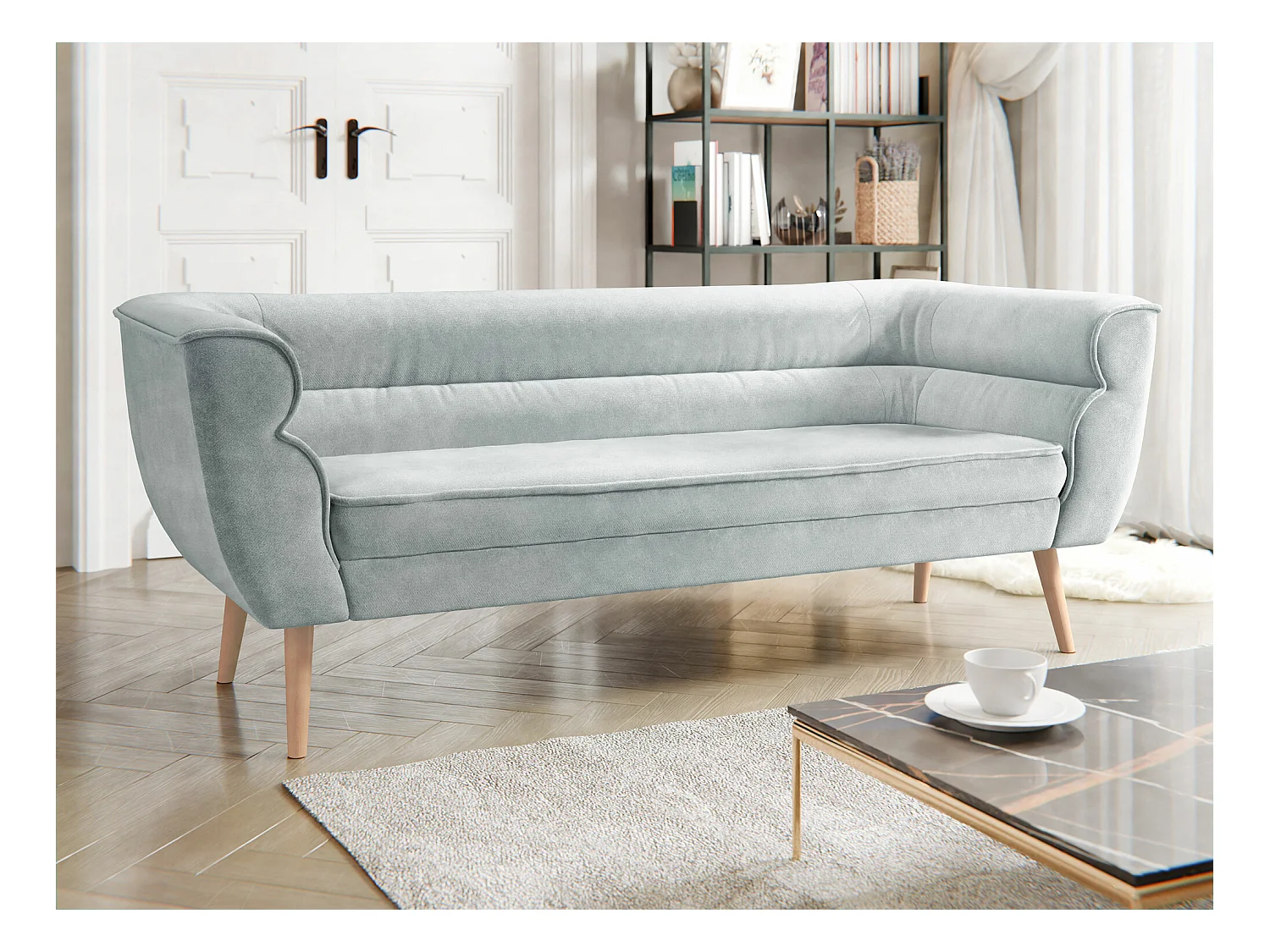 Canapé Glenview 100, Gris, 182x74x75cm, Tapisserie, Pieds: Bois