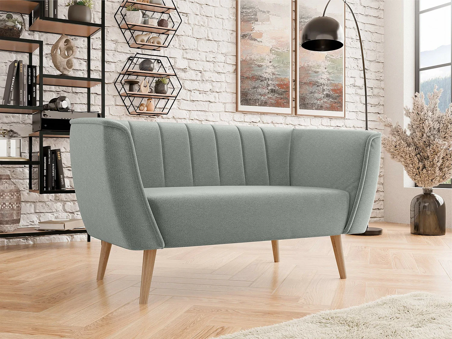 Canapé Glenview 104, Gris, 142x74x75cm, Tapisserie, Pieds: Bois