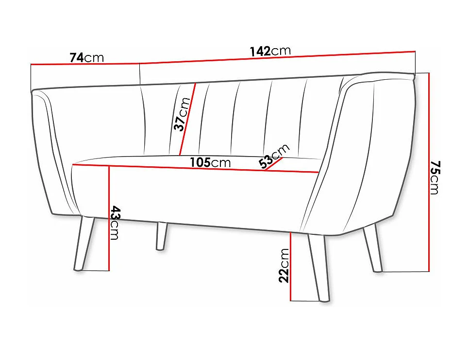 Canapé Glenview 104, Gris, 142x74x75cm, Tapisserie, Pieds: Bois