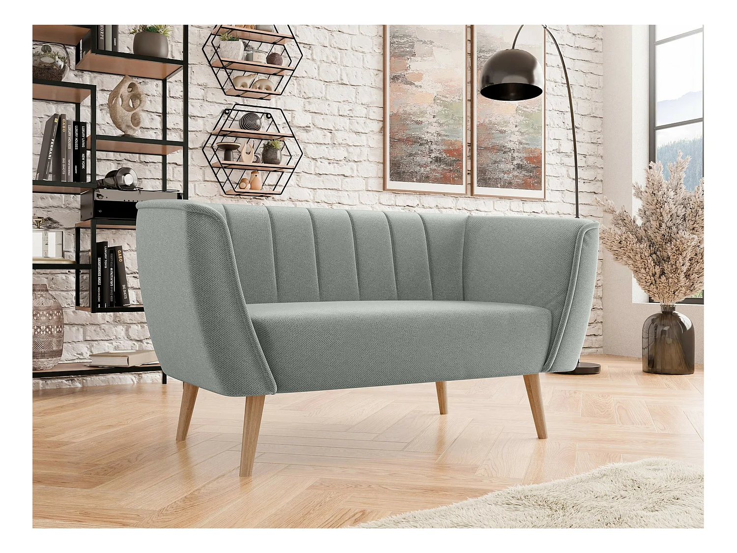 Canapé Glenview 104, Gris, 142x74x75cm, Tapisserie, Pieds: Bois