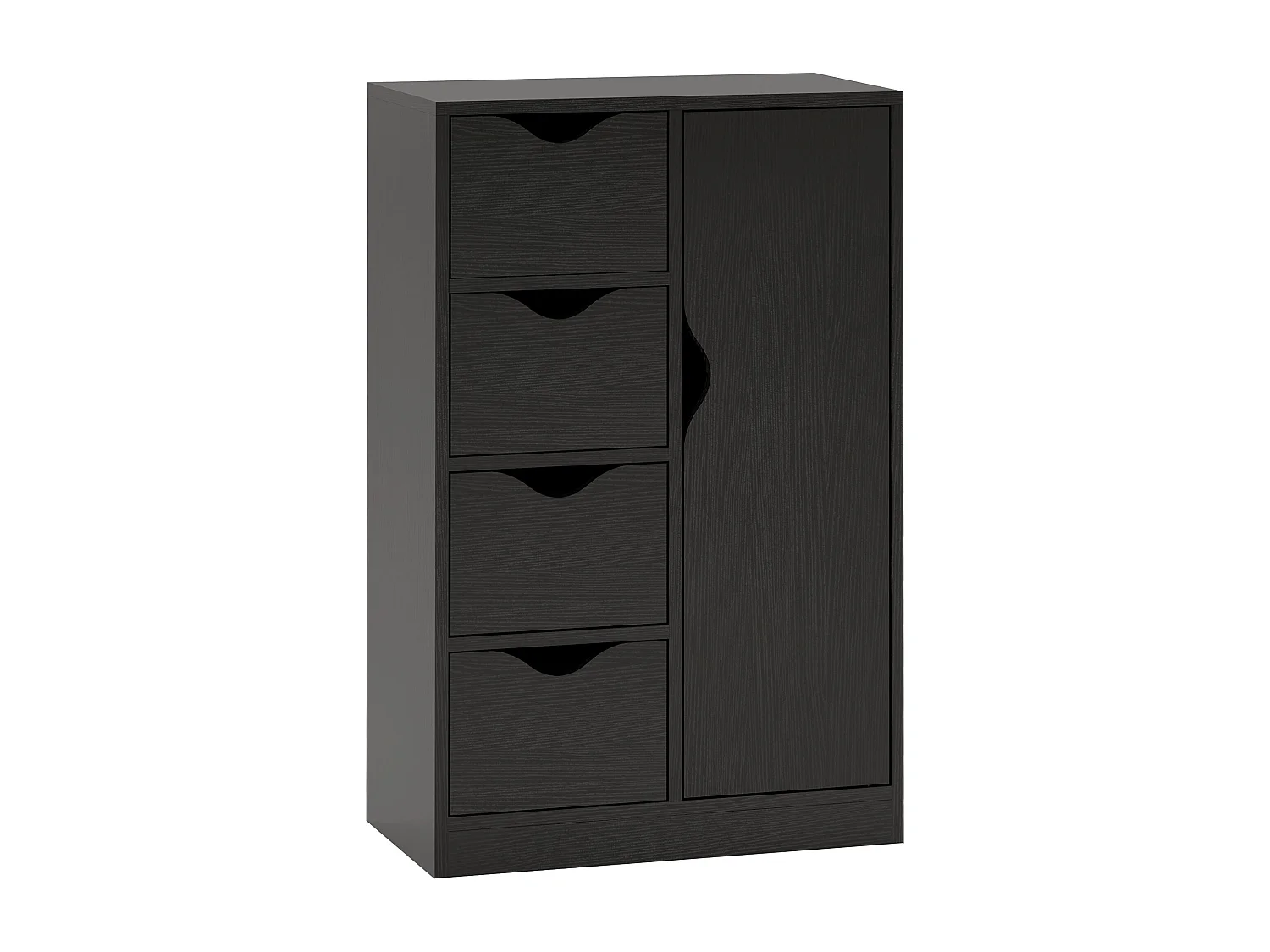 Meuble de rangement moderne 1 porte 4 tiroirs - panneaux particules noir grain de bois