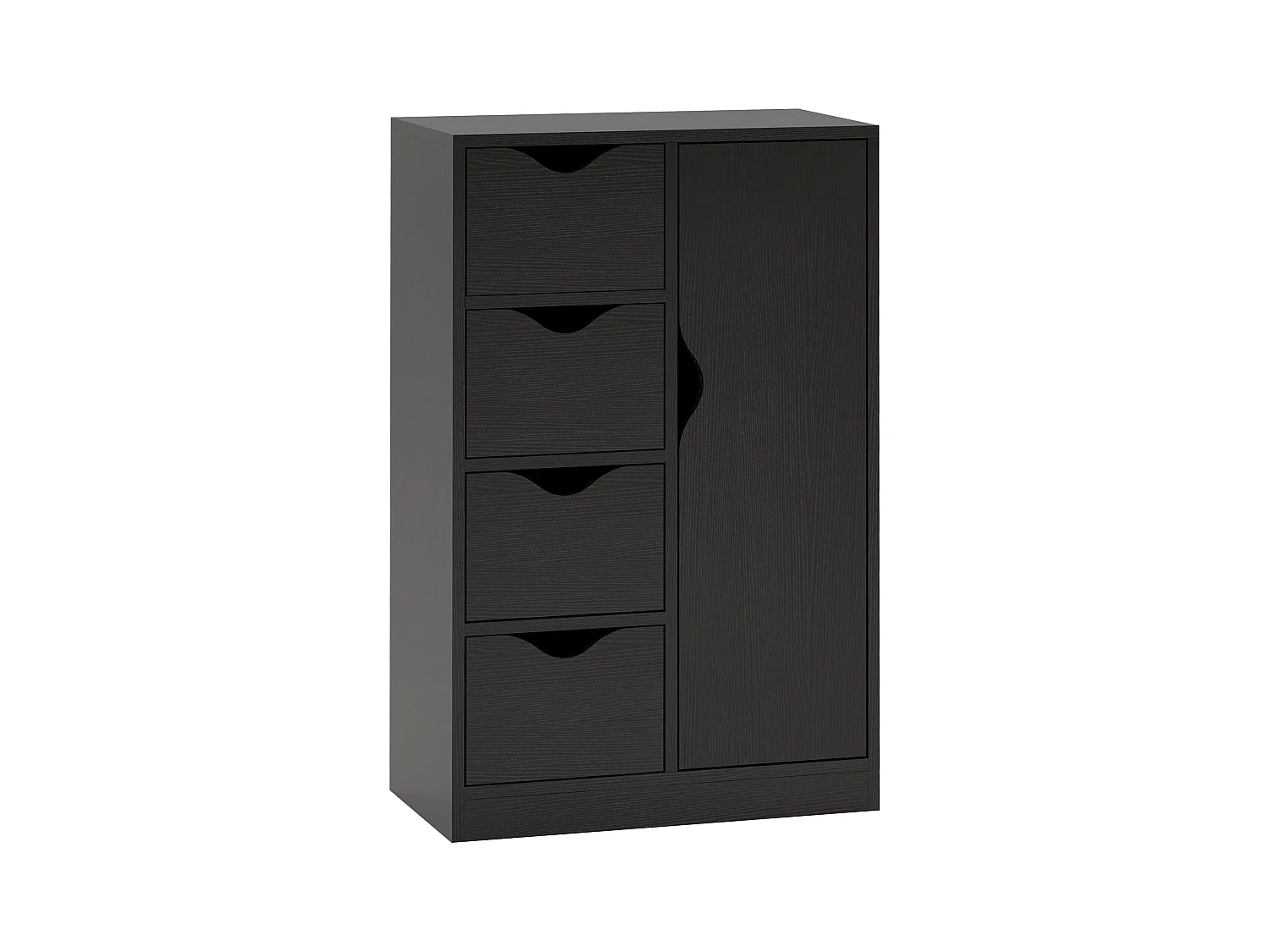 Meuble de rangement moderne 1 porte 4 tiroirs - panneaux particules noir grain de bois