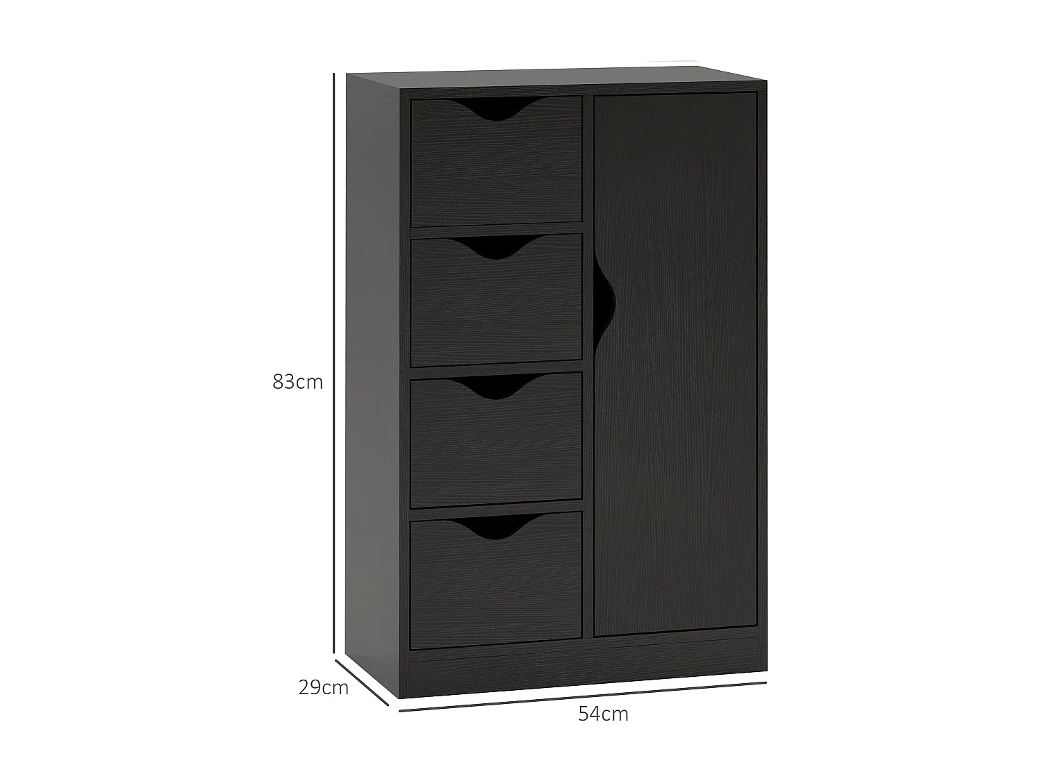 Meuble de rangement moderne 1 porte 4 tiroirs - panneaux particules noir grain de bois
