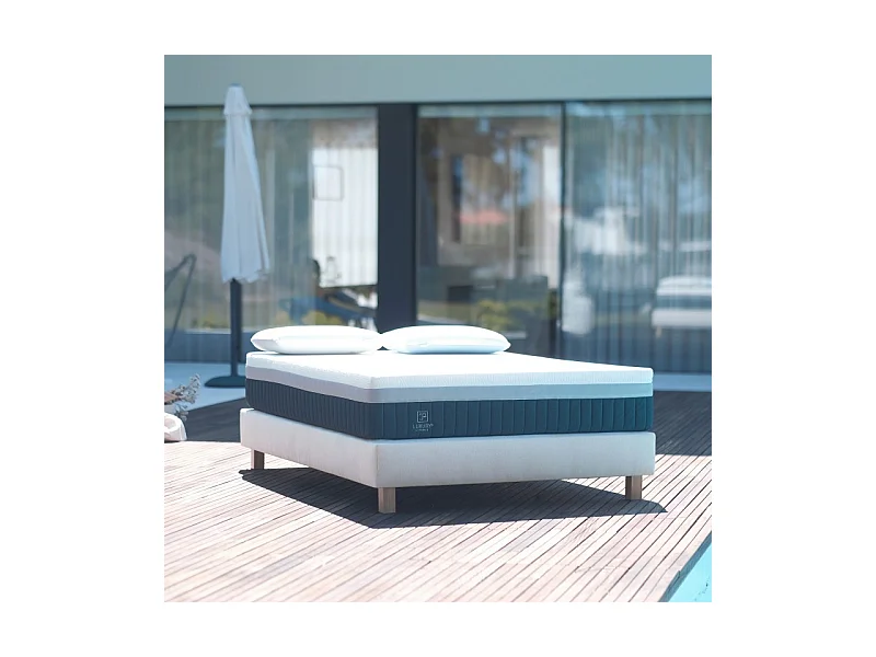 Sommier tapissier beige, Gamme Prestige Hôtel, bois massif + pieds offerts, 140x200cm