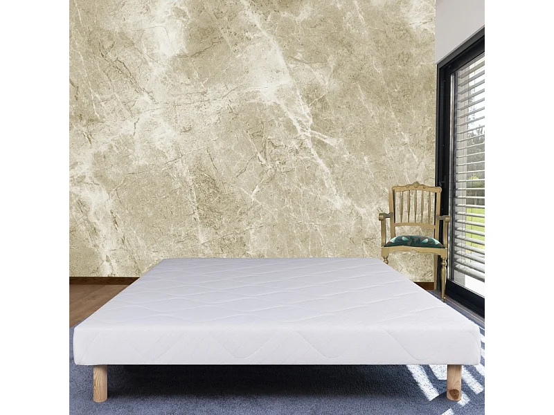 Sommier tapissier blanc, Gamme Prestige Hôtel, Lattes & Pieds en Bois massif, 160x200cm