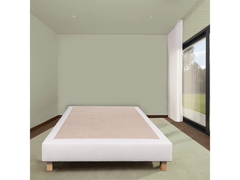 Sommier tapissier beige, Gamme Prestige Hôtel, bois massif + pieds offerts, 140x190cm
