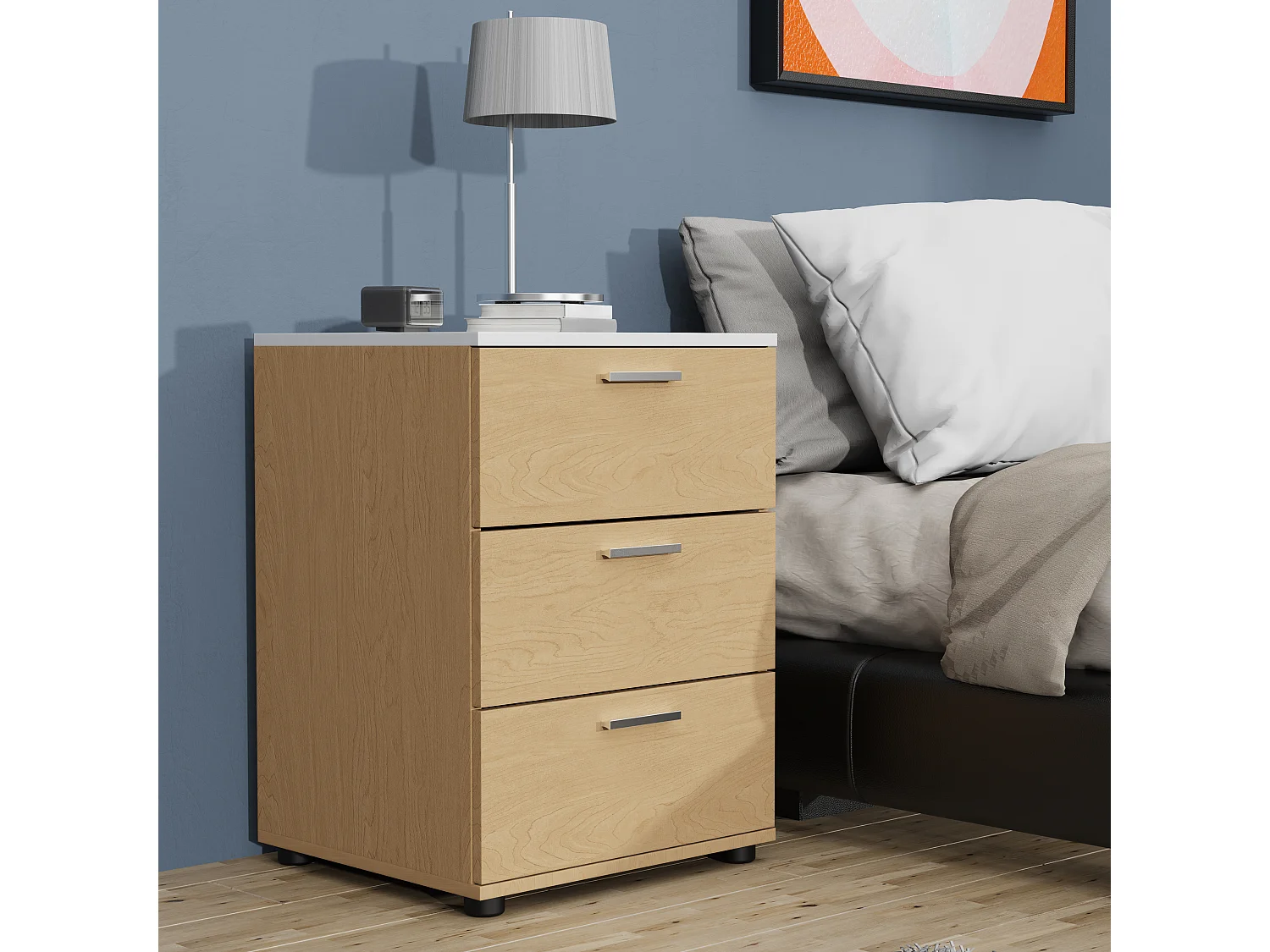 bedside table Testalo Honey oak / White H. 59 x W. 46 x D. 42 cm