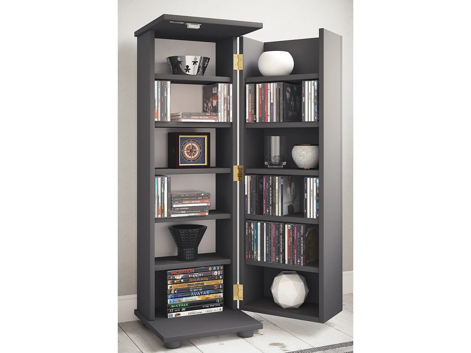 CD / DVD Media Shelf Engalo Anthracite H. 93 x W. 31 x D. 31 cm