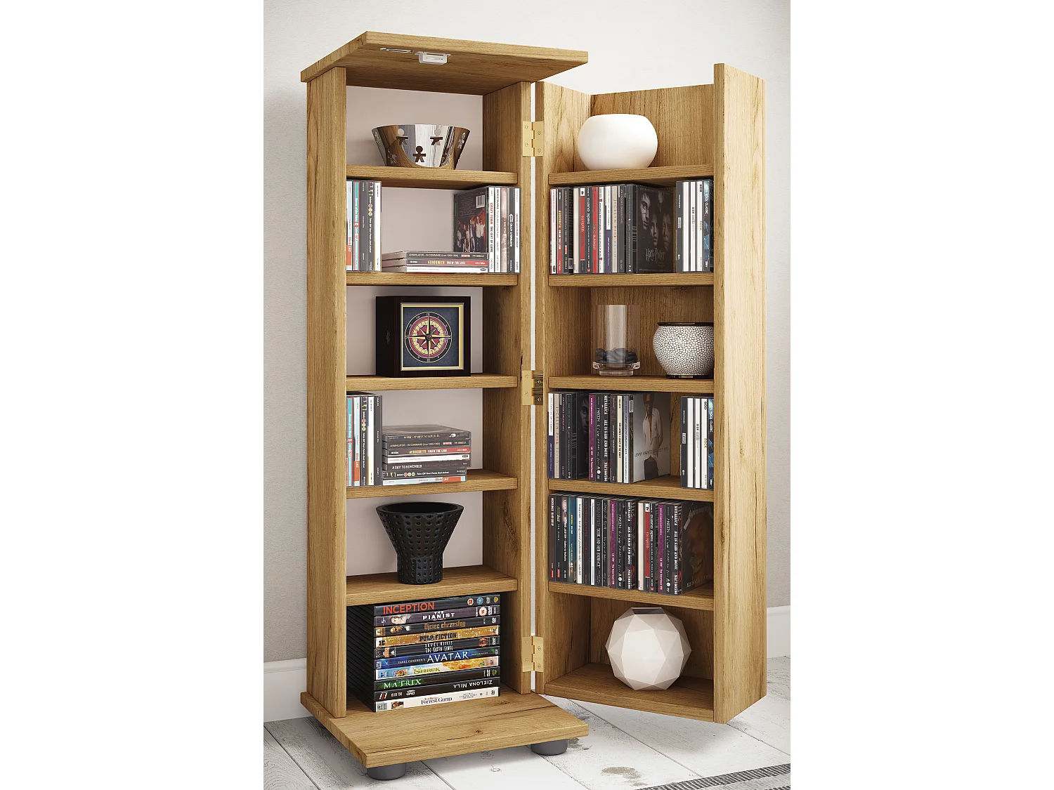 CD / DVD Media Shelf Engalo Honey oak H. 93 x W. 31 x D. 31 cm