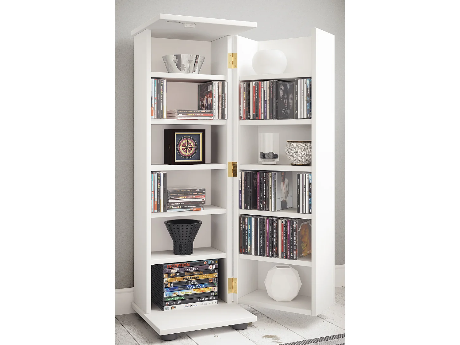 CD / DVD Media Shelf Engalo White H. 93 x W. 31 x D. 31 cm