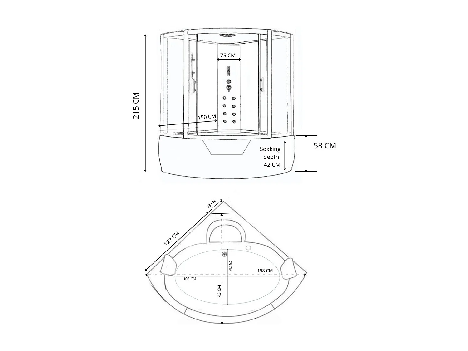 Bañera-ducha de hidromasaje esquina 150 x 150 cm – Aphrodite