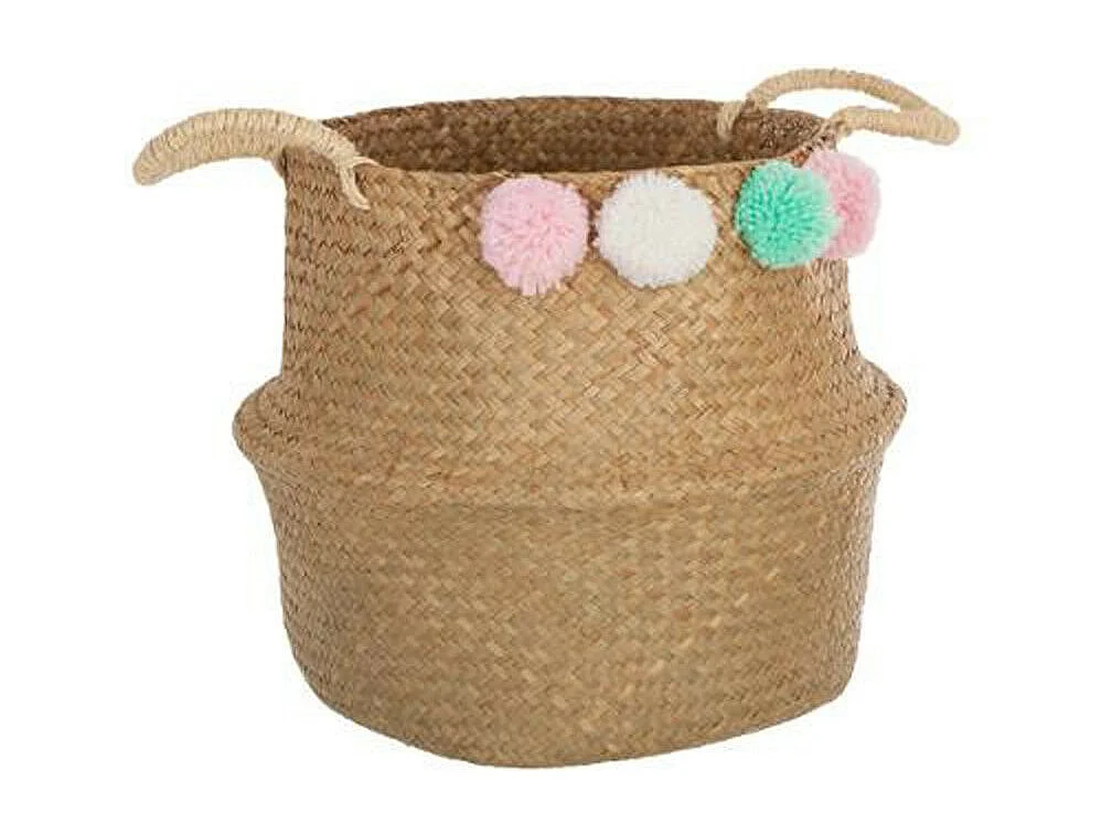Panier de Rangement Pliable "Pompons" 34cm Naturel