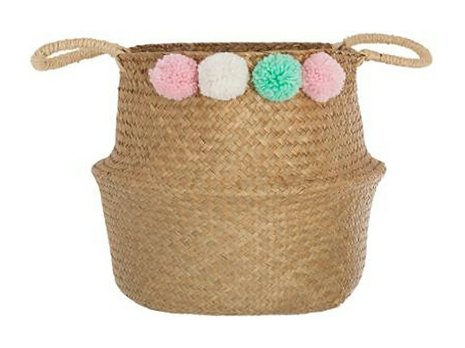 Panier de Rangement Pliable "Pompons" 34cm Naturel