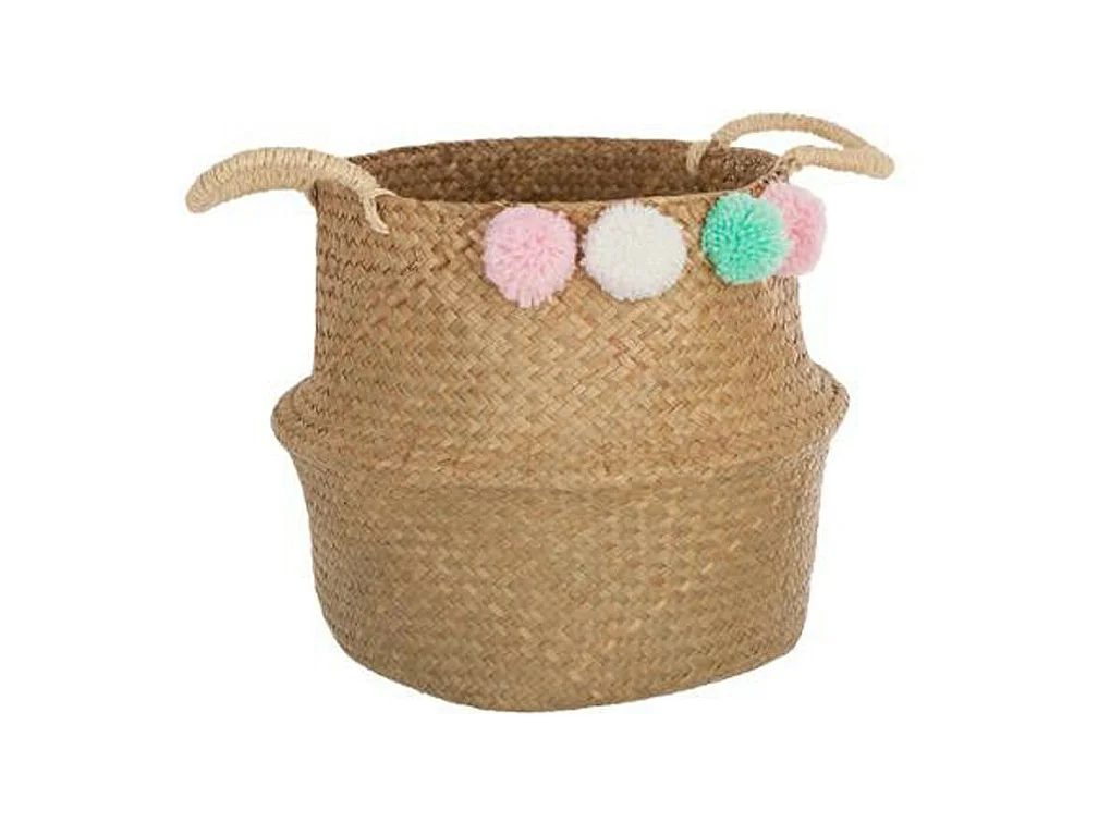 Panier de Rangement Pliable "Pompons" 34cm Naturel