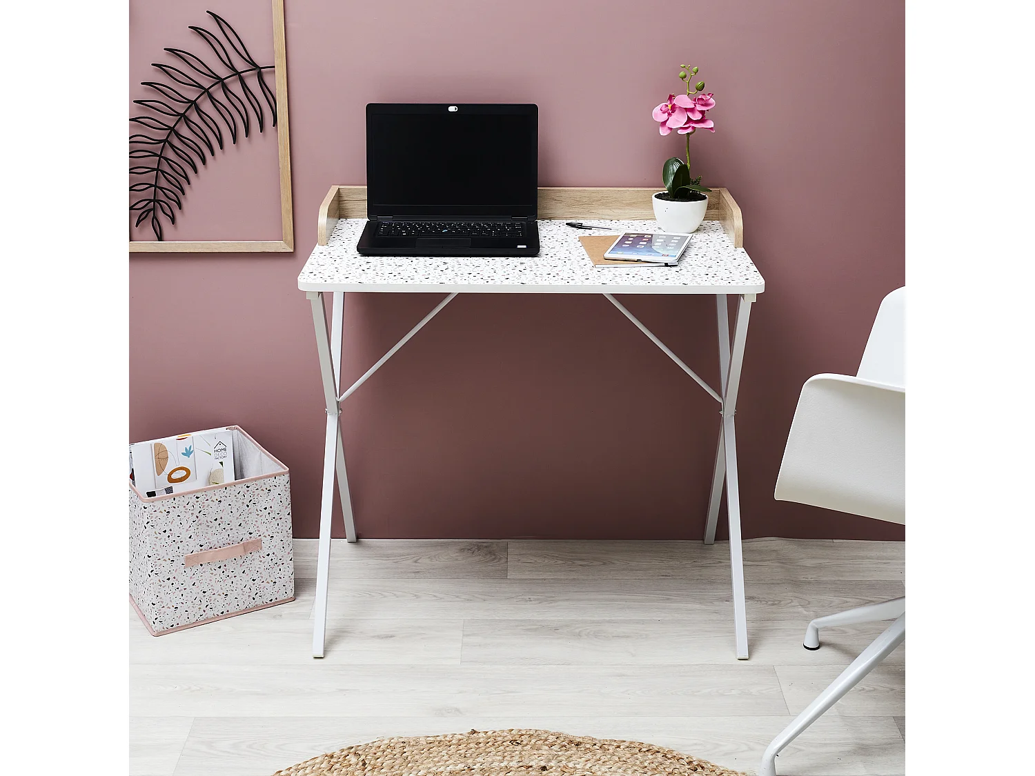 Bureau Design "Terrazzo" 84cm Beige & Blanc