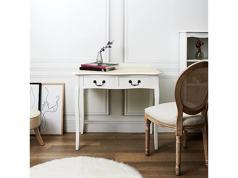 Bureau 2 Tiroirs en Bois "Victoria" 90cm Blanc