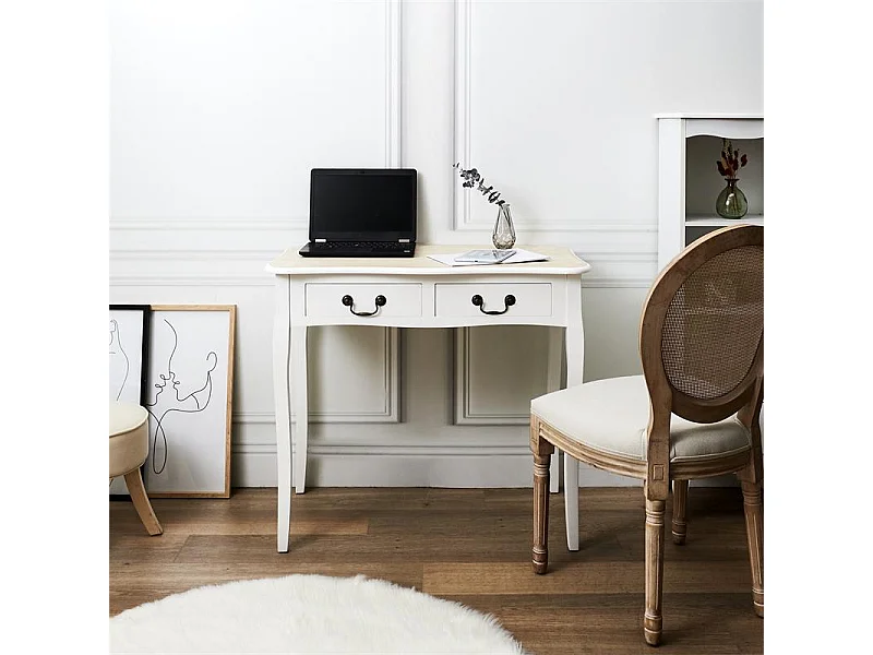 Bureau 2 Tiroirs en Bois "Victoria" 90cm Blanc