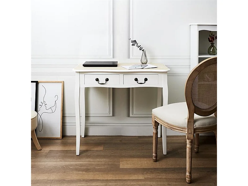 Bureau 2 Tiroirs en Bois "Victoria" 90cm Blanc