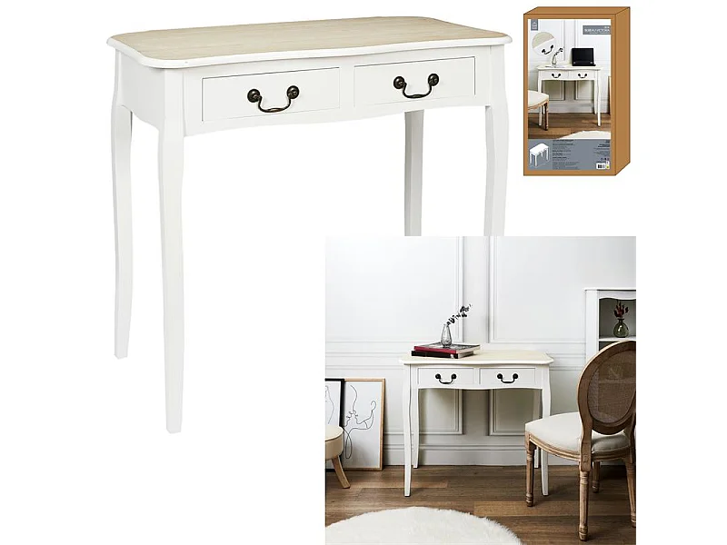 Bureau 2 Tiroirs en Bois "Victoria" 90cm Blanc