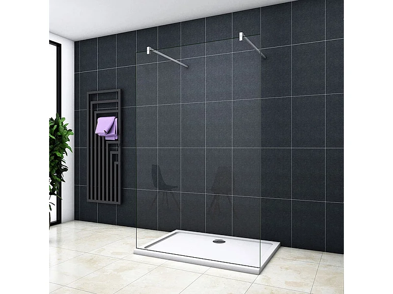 Walkin Mampara Panel de ducha 1 hoja Vidrio Antical 8mm 97x200cm con Dos barras 140cm-AICA