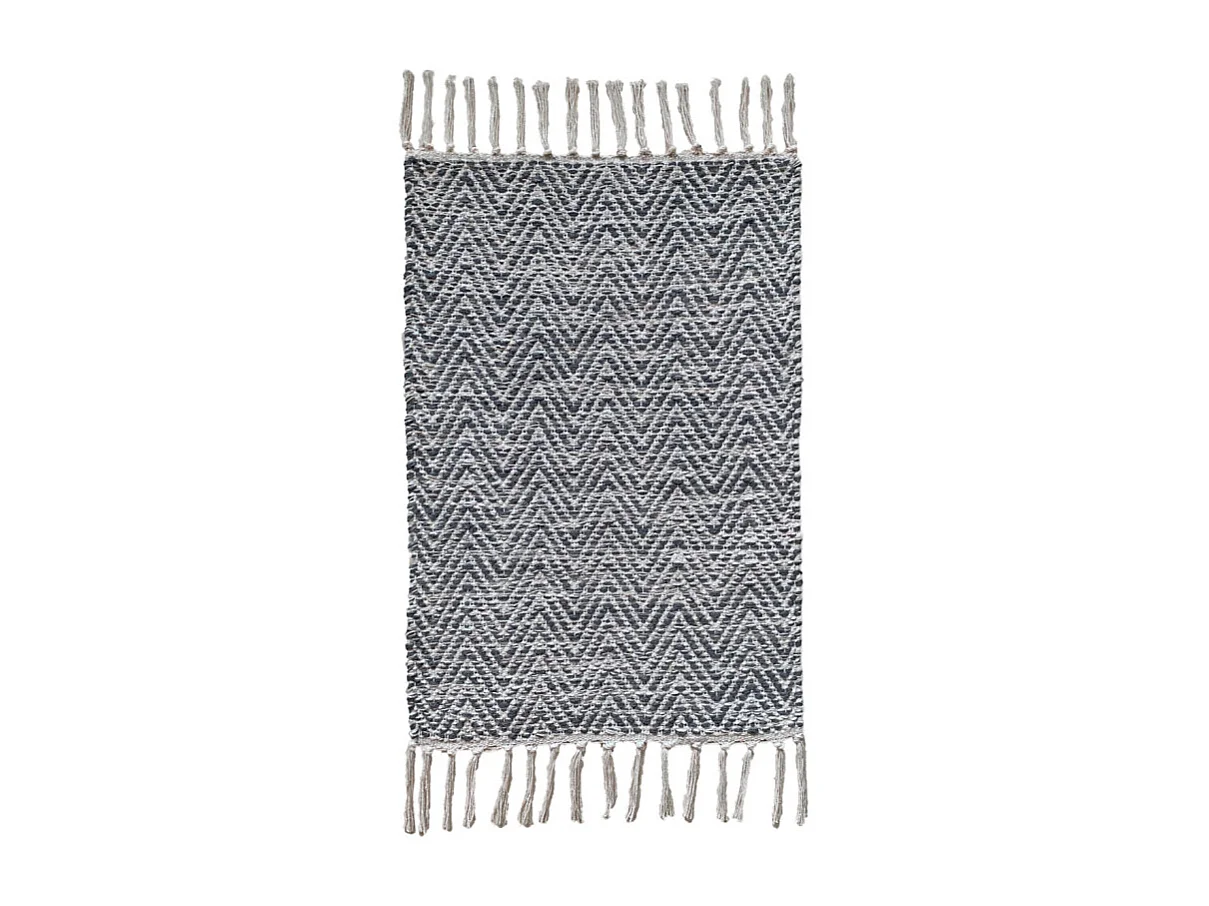Tapis 40 x 60 cm en coton brodé de motifs chevrons gris clair – GLOW