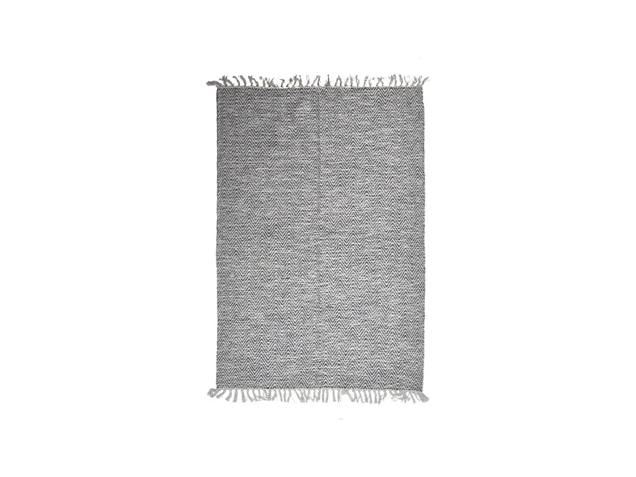 Tapis 140 x 200 cm en coton brodé de motifs chevrons gris clair – GLOW