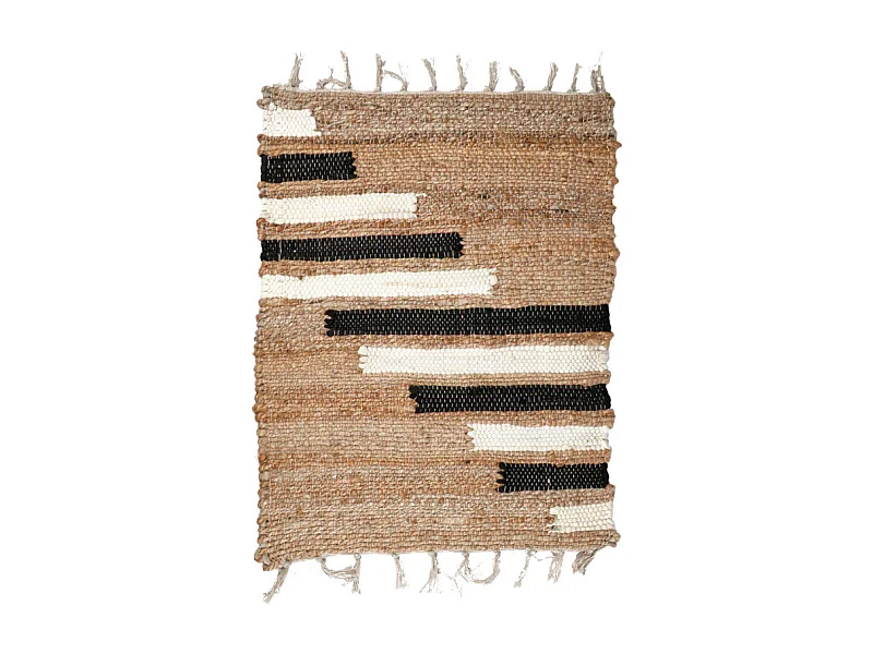 Tapis 50 x 70 cm tressé en jute avec motifs noir et blanc – DUNE