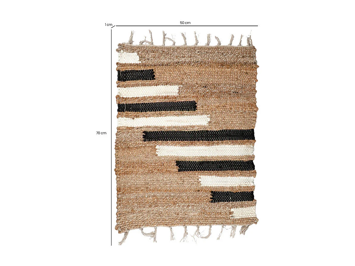 Tapis 50 x 70 cm tressé en jute avec motifs noir et blanc – DUNE