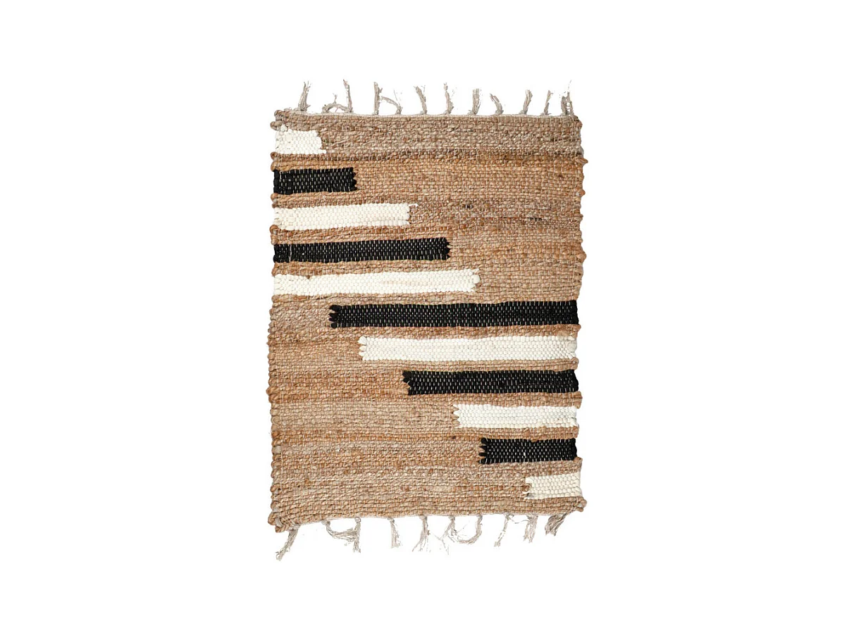 Tapis 50 x 70 cm tressé en jute avec motifs noir et blanc – DUNE