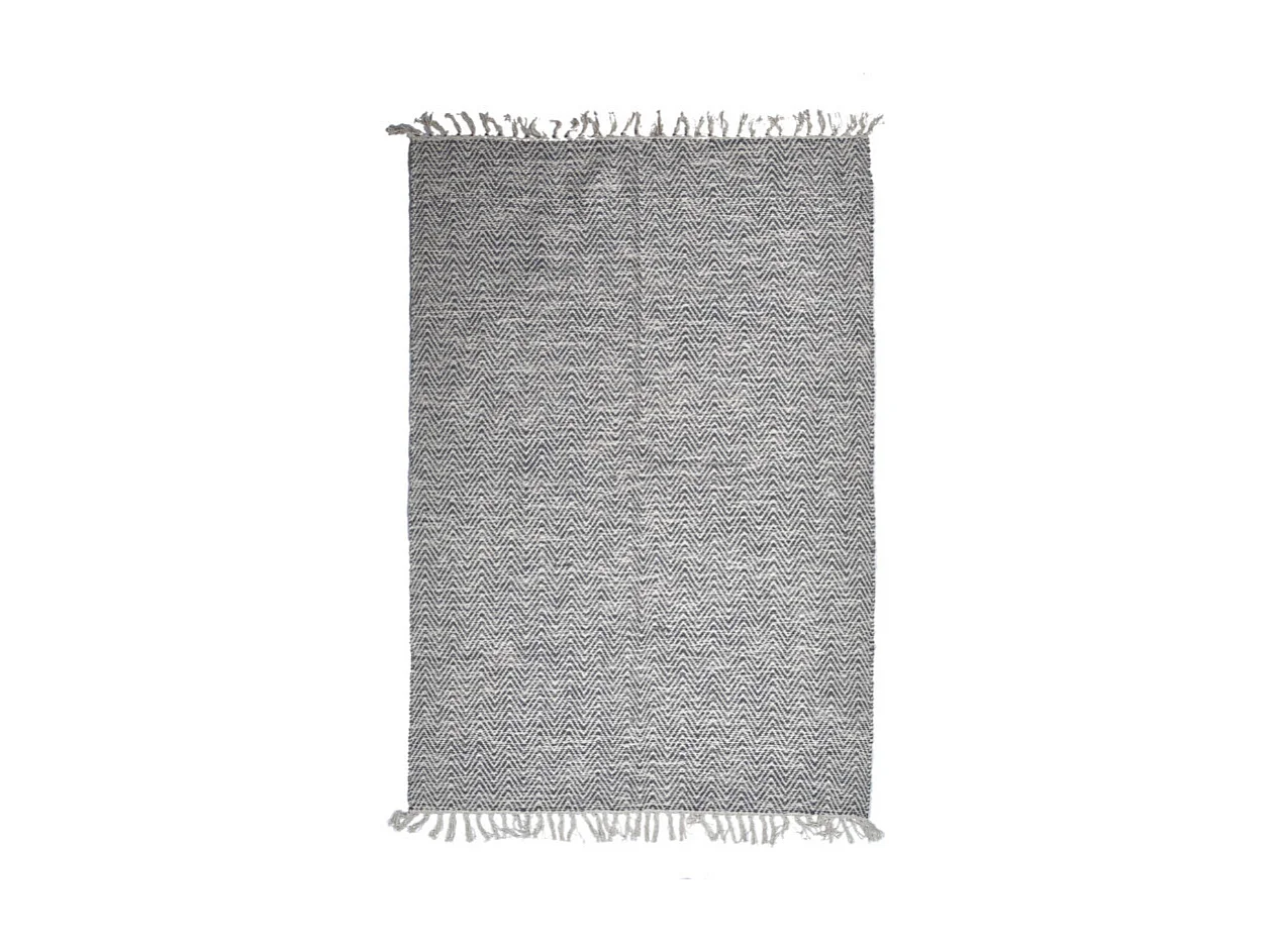 Tapis 120 x 180 cm en coton brodé de motifs chevrons gris clair – GLOW