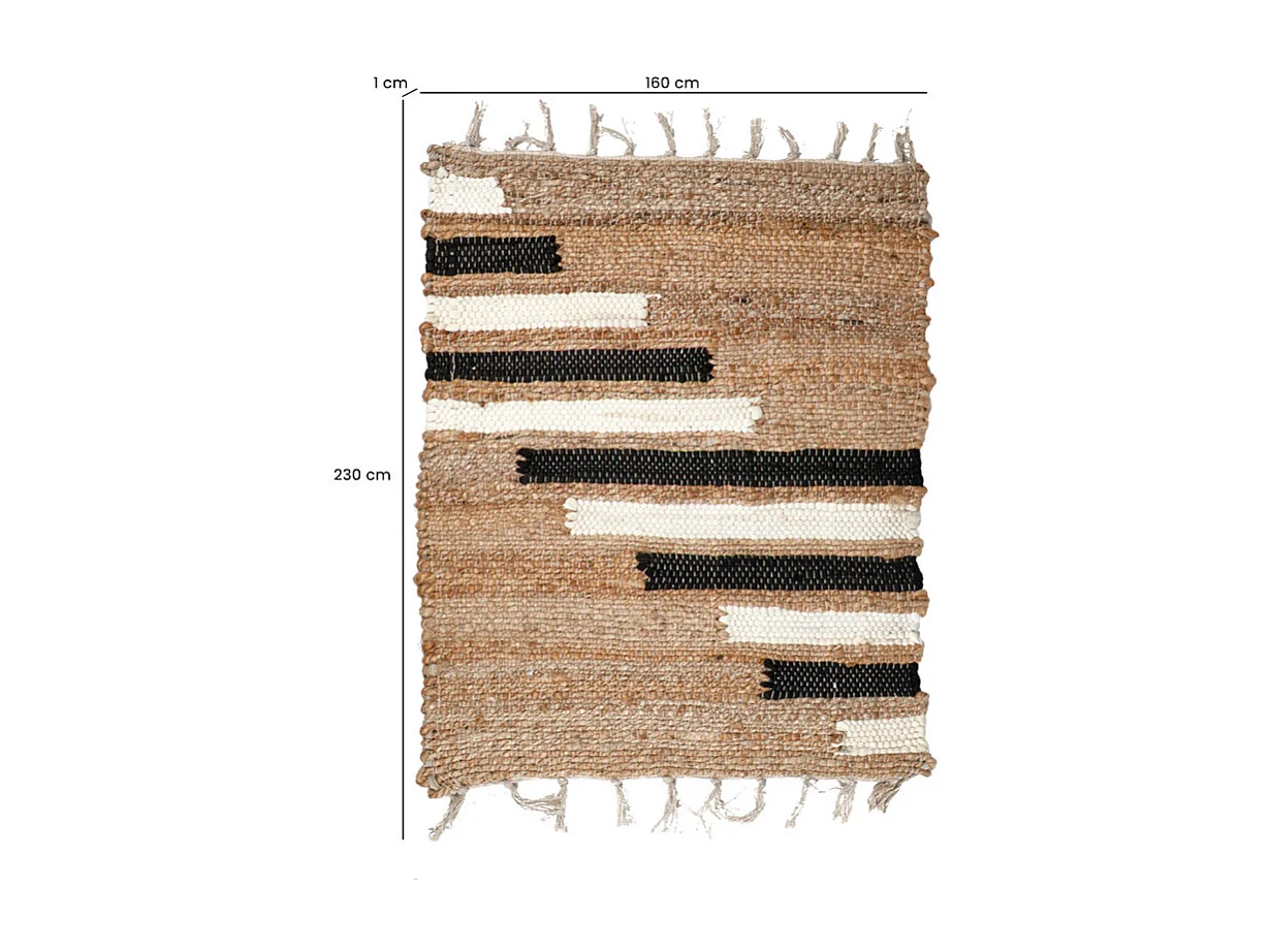 Tapis 160 x 230 cm tressé en jute avec motifs noir et blanc – DUNE