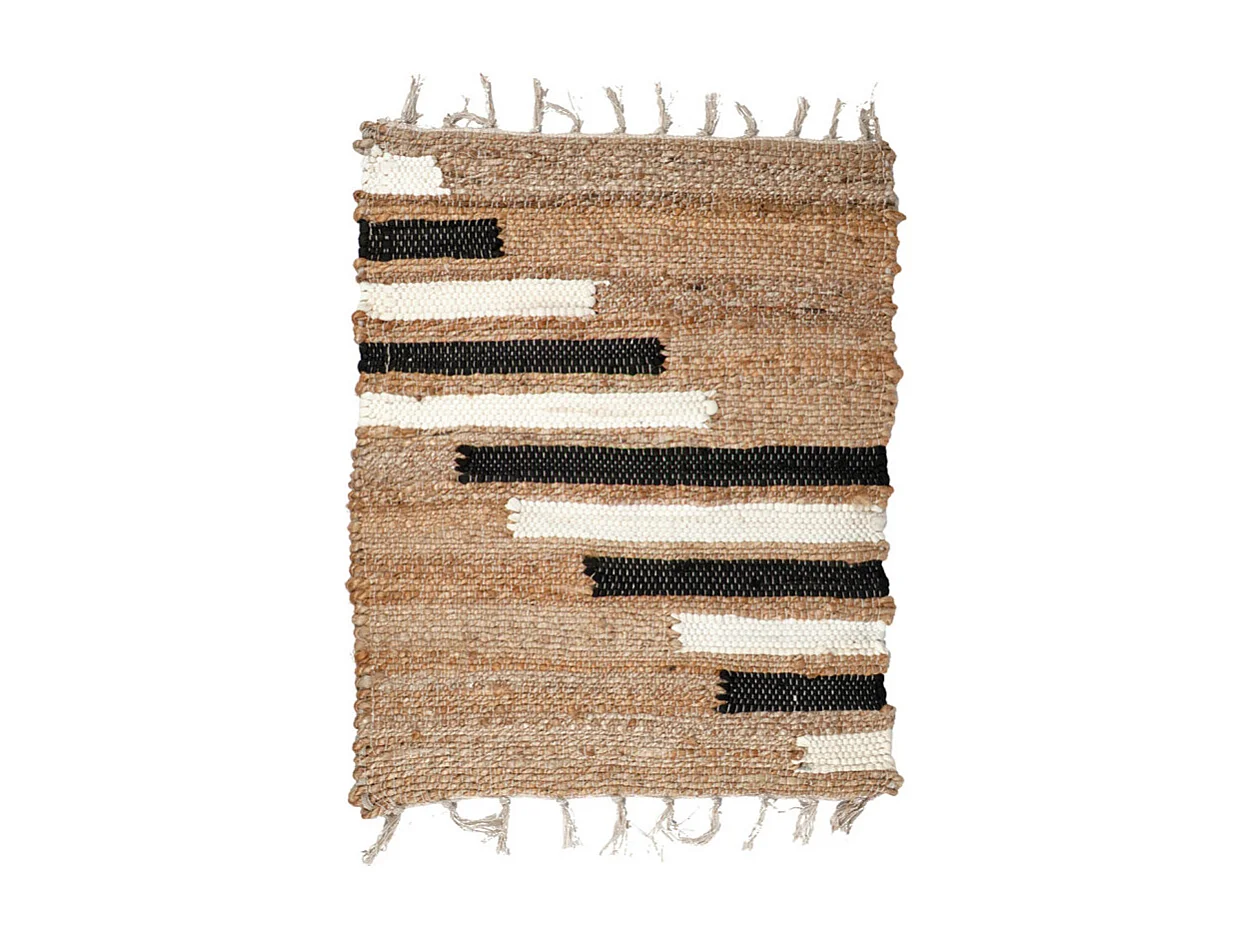 Tapis 160 x 230 cm tressé en jute avec motifs noir et blanc – DUNE