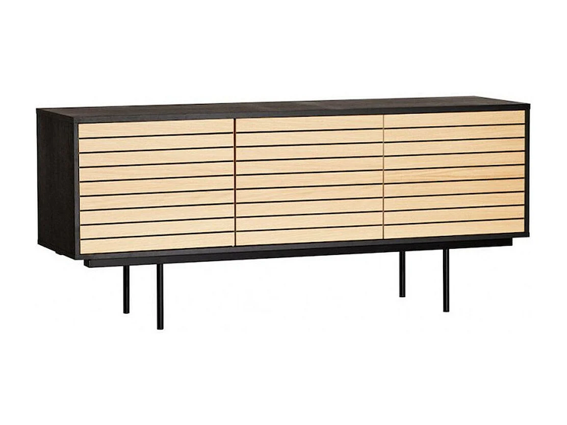 Buffet 4 Portes & 2 Niveaux "Stripe" 161cm Chêne & Noir