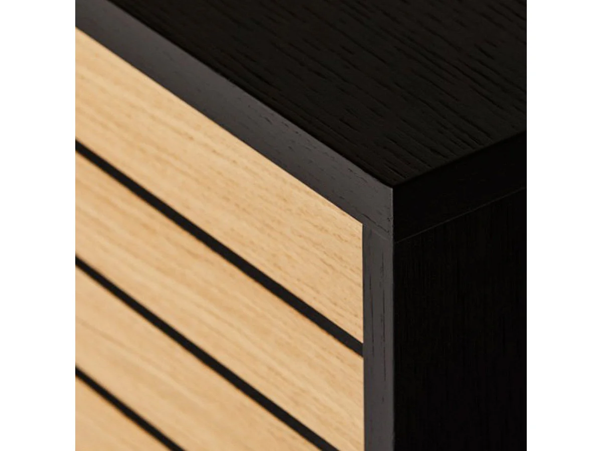 Buffet 4 Portes & 2 Niveaux "Stripe" 161cm Chêne & Noir