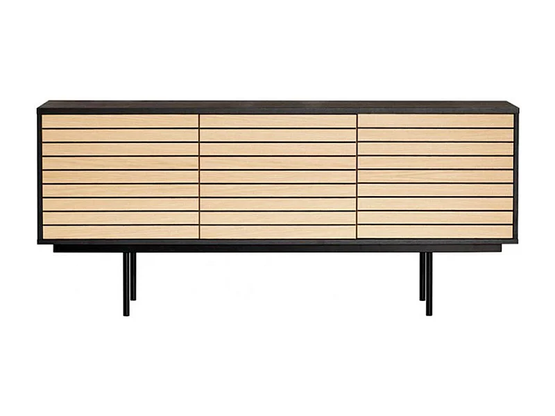 Buffet 4 Portes & 2 Niveaux "Stripe" 161cm Chêne & Noir
