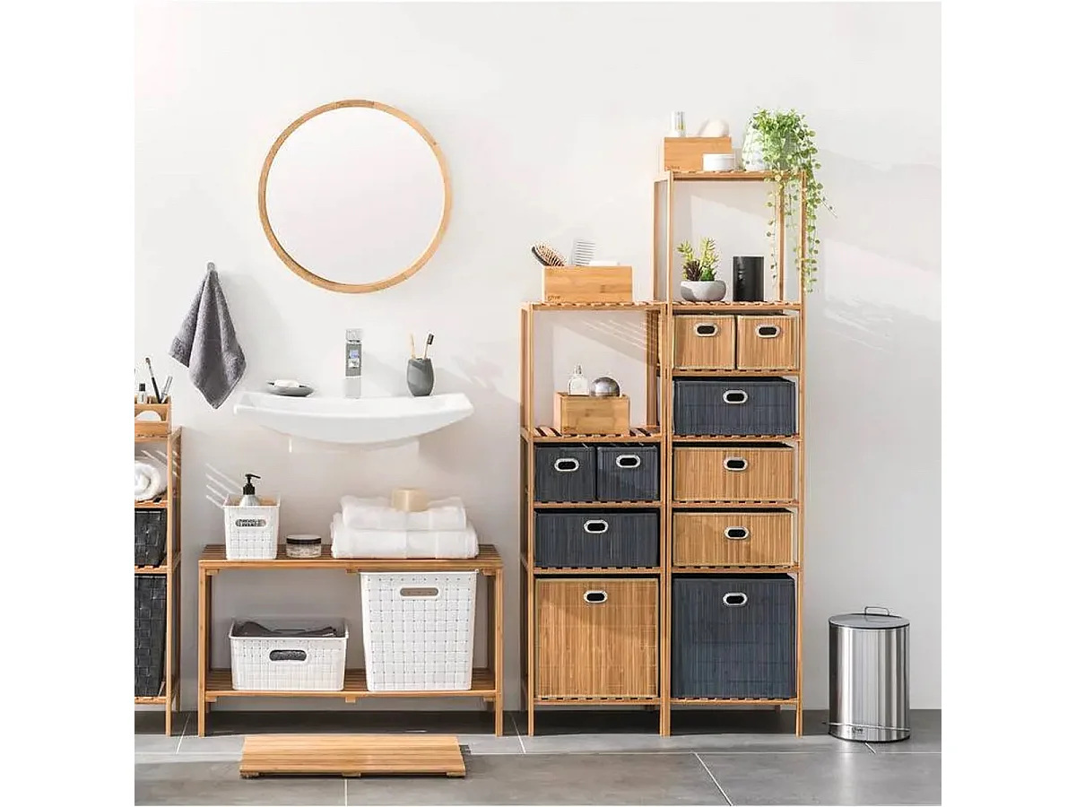 Boîte de Rangement Bambou "Mix n'Modul" 31x31cm Gris