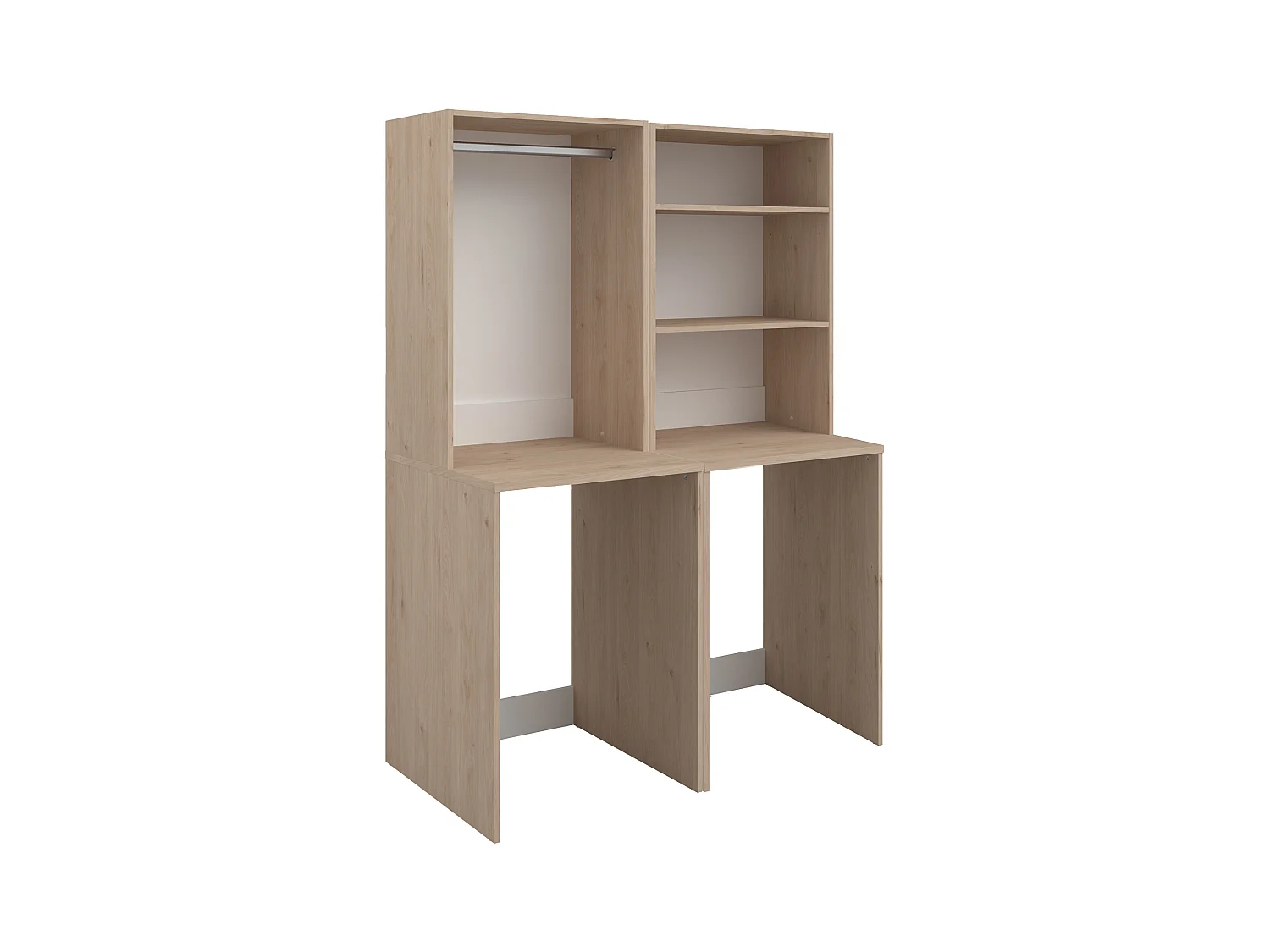 Móvel para 2 máquinas de lavar com barra de pendurados e prateleiras natural claro, A184 x C128 cm - ERKANO