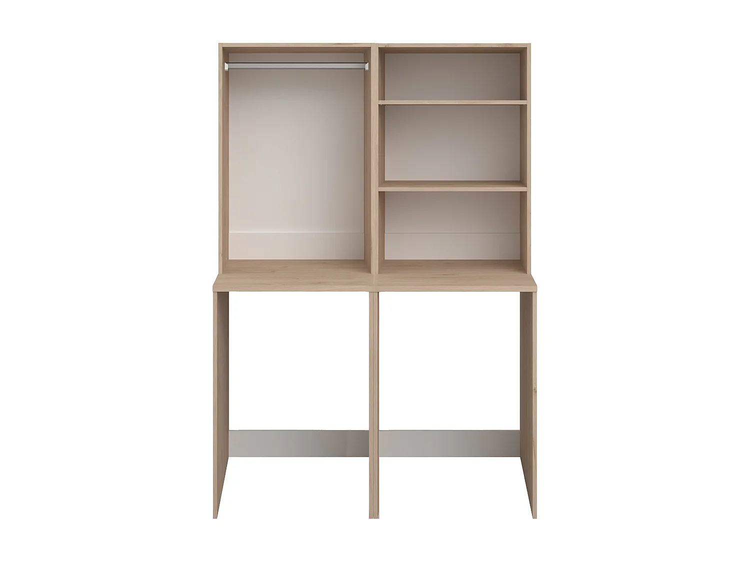 Mueble para 2 lavadoras con perchero y estantes - Natural claro - H184 x L128 cm - ERKANO
