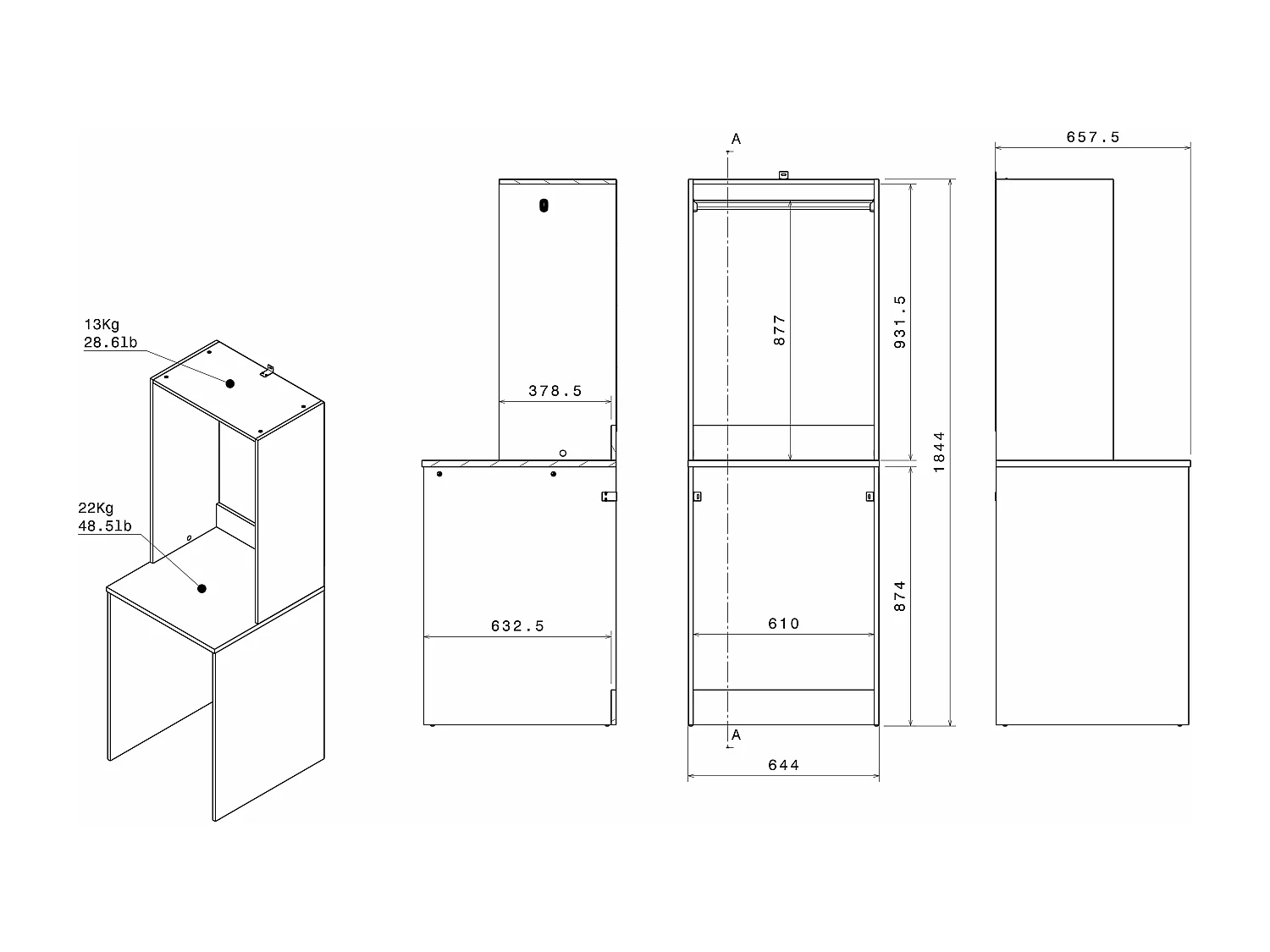 Armadio per 2 lavatrici con bastone appendiabiti e ripiani Naturale chiaro H184 x L128 cm  - ERKANO