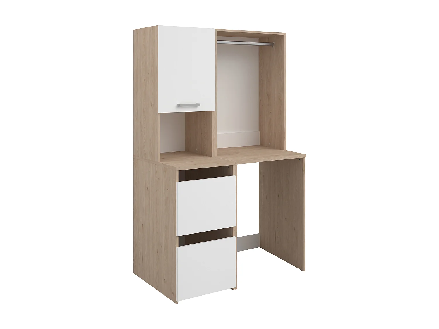 Móvel para máquina de lavar com barra de pendurados e armários natural claro e branco, C111 x A184 cm - ERKANO