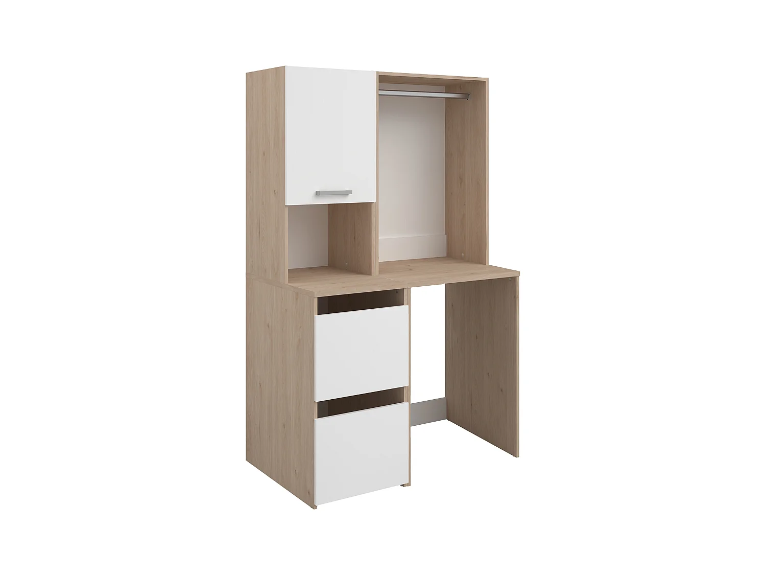 Vaskemaskinbenk med garderobeskap og skap - Lys naturlig og hvit - L111 x H184 cm - ERKANO