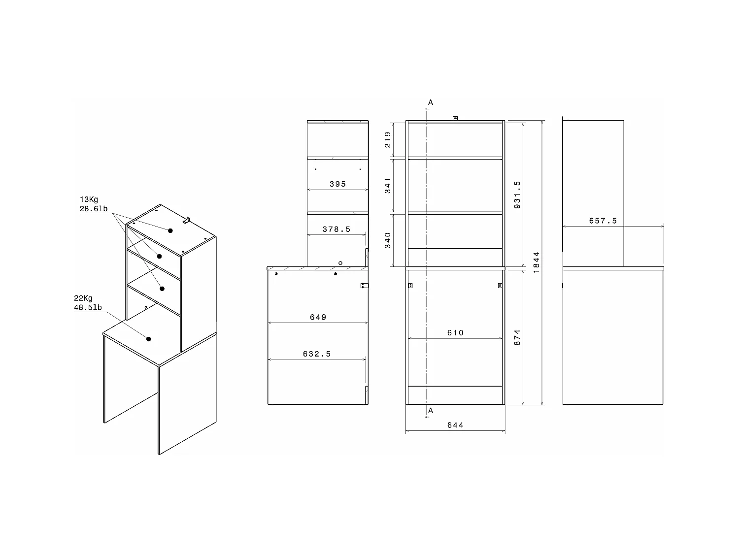 Møbel for vaskemaskin med hyller