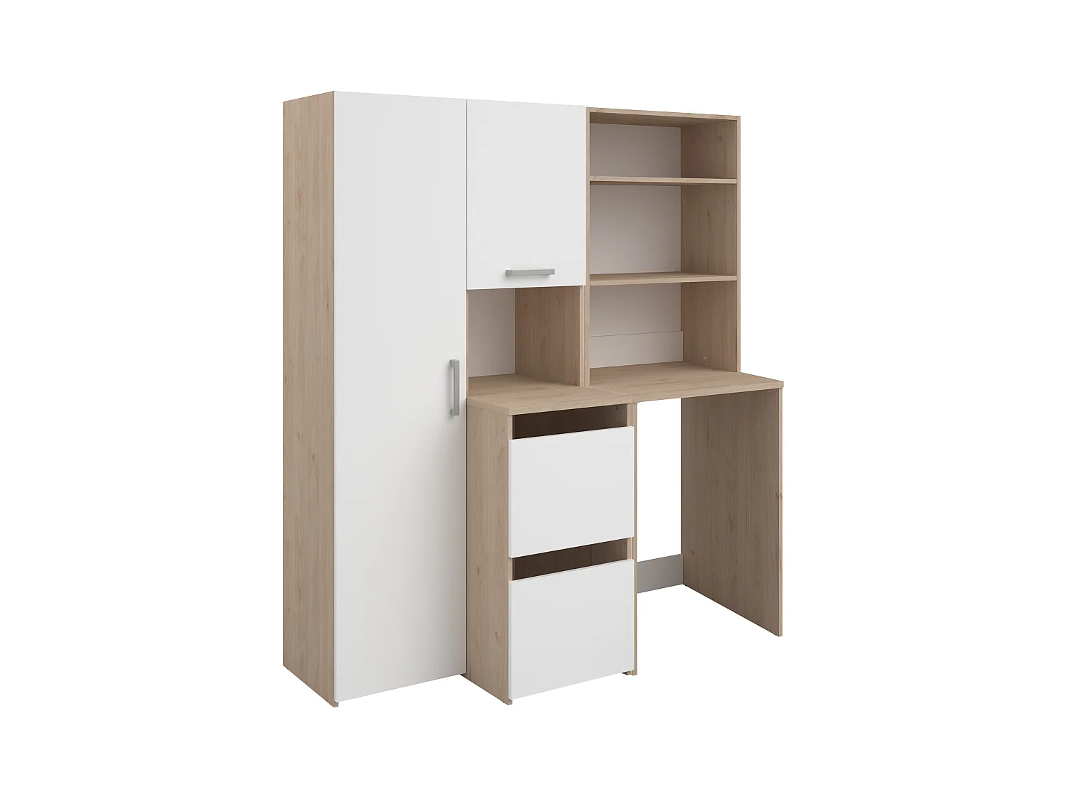 Møbelmøye for vaskemaskin med hyller med hyllehyller, skap og oppbevaringssøyle - Lys natur og hvit - L156 x H184 cm - ERKANO